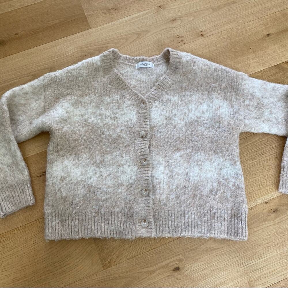 Storets Fuzzy Knit Shadow Stripe V Neck Cardigan